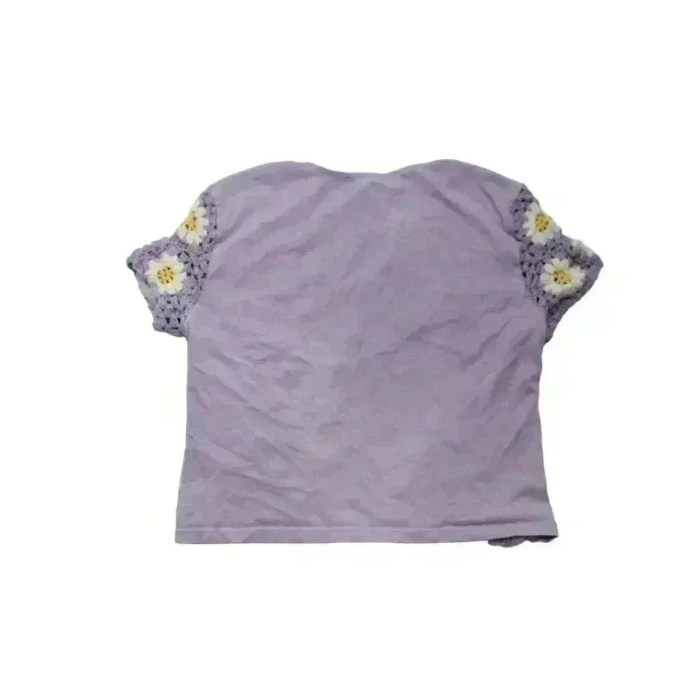 Women's Juniors Medium Pastel Purple Daisy Flower Crochet Knit Crop Top - Picture 5 of 7
